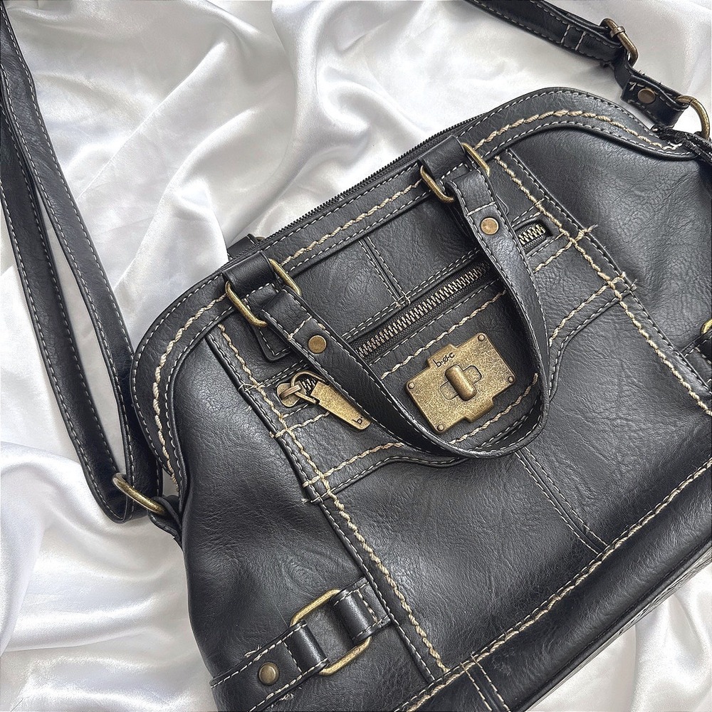 b.o.c. Born Concept Black Faux Leather Crossbody Satchel Bag Contrast Stitch